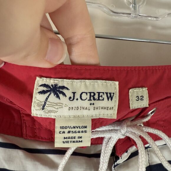J Crew Board Shorts Men's 32 Red White Blue Striped Mesh Lined Pocket - Picture 4 of 6